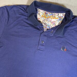 Robert Graham Short Sleeve Polo Blue Red Rose Skull Embroidered Mens Large